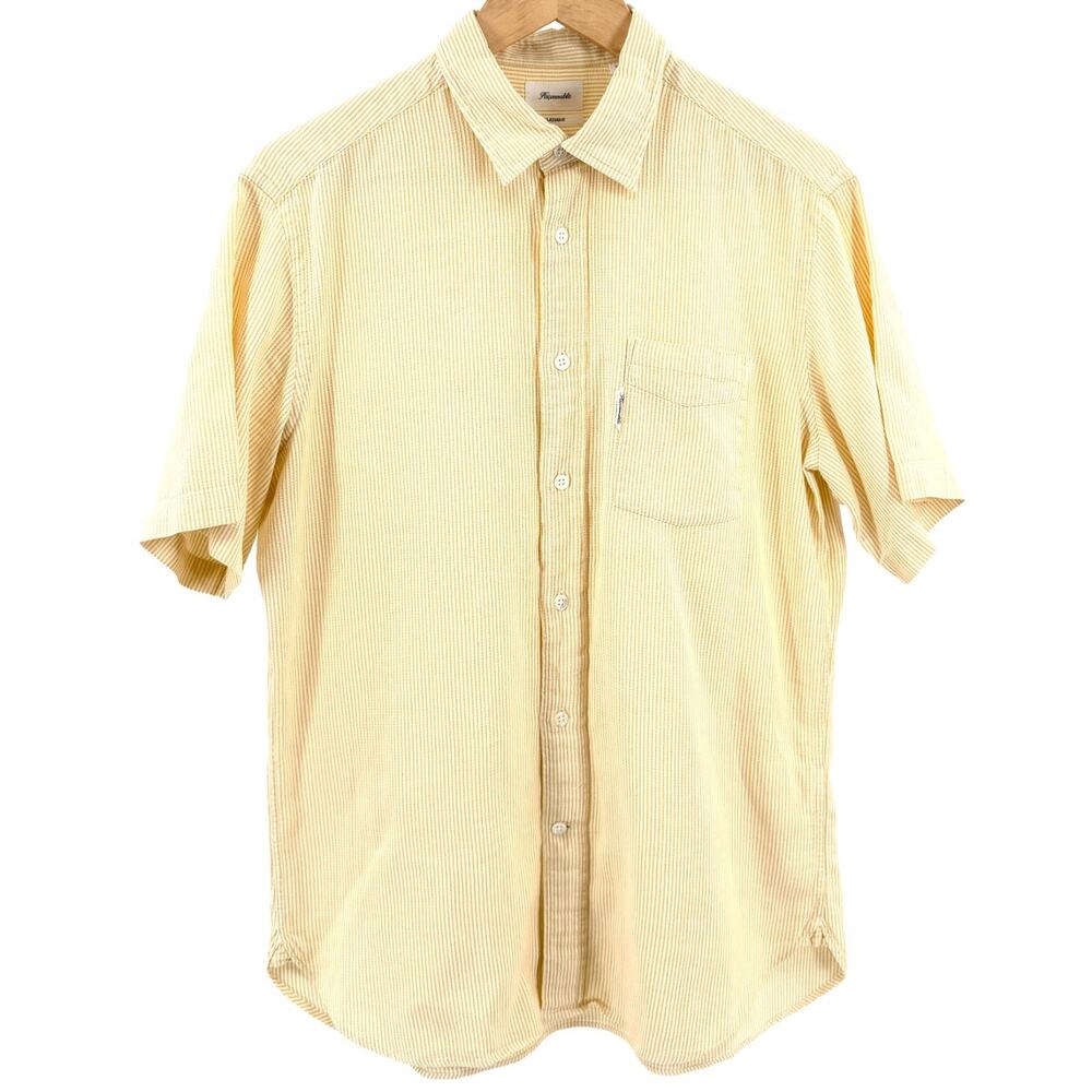 Façonnable Yellow Striped 100% Cotton Seersucker Short Sleeve Shirt